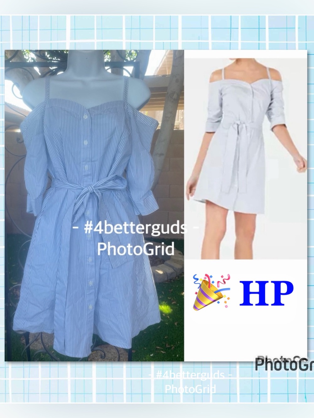 BAR III Off the Shoulder Stripe Short Sleeve Button Up Down Cotton Shirt Dress M